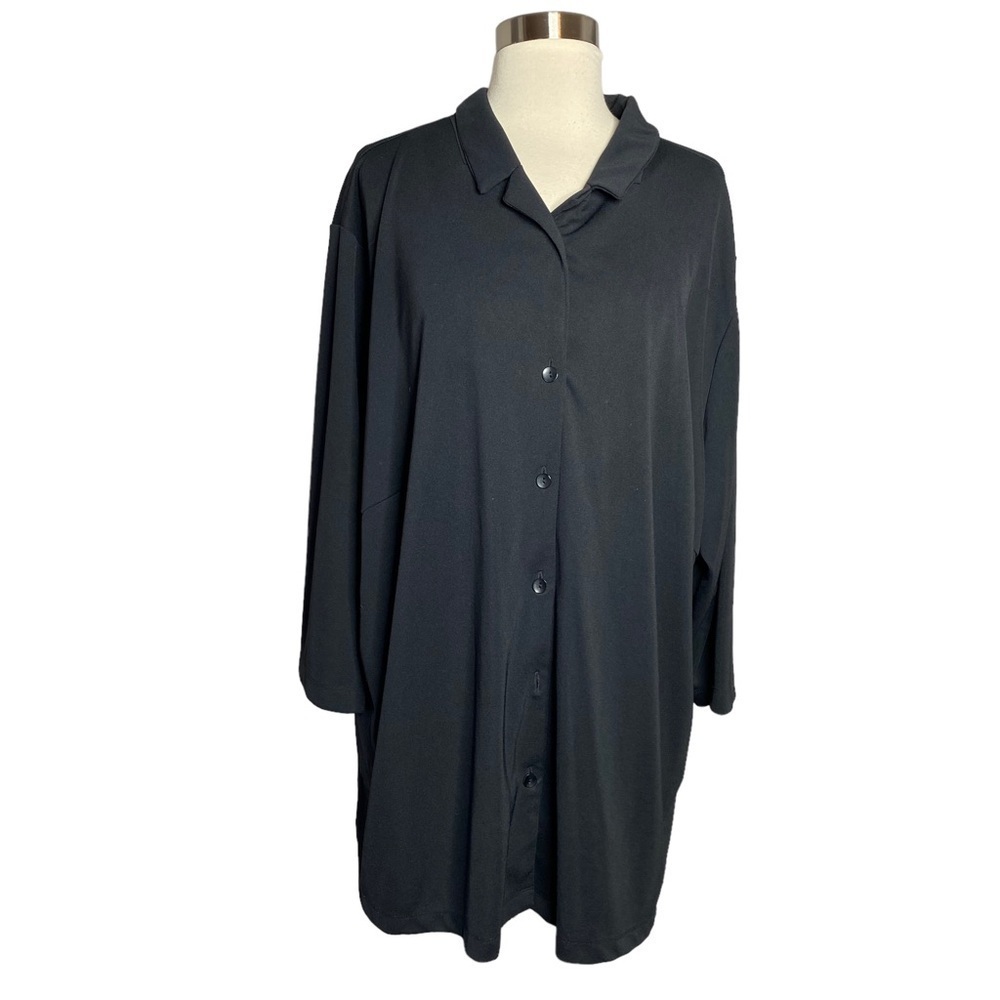 Venezia Black Button Front 3/4 Sleeve Tunic Top 26/28